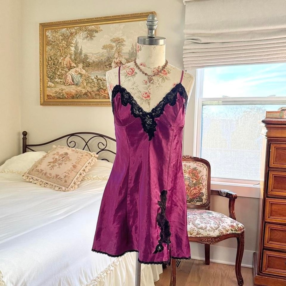y2k‎ frederick's of hollywood purple lace slip dress size large
